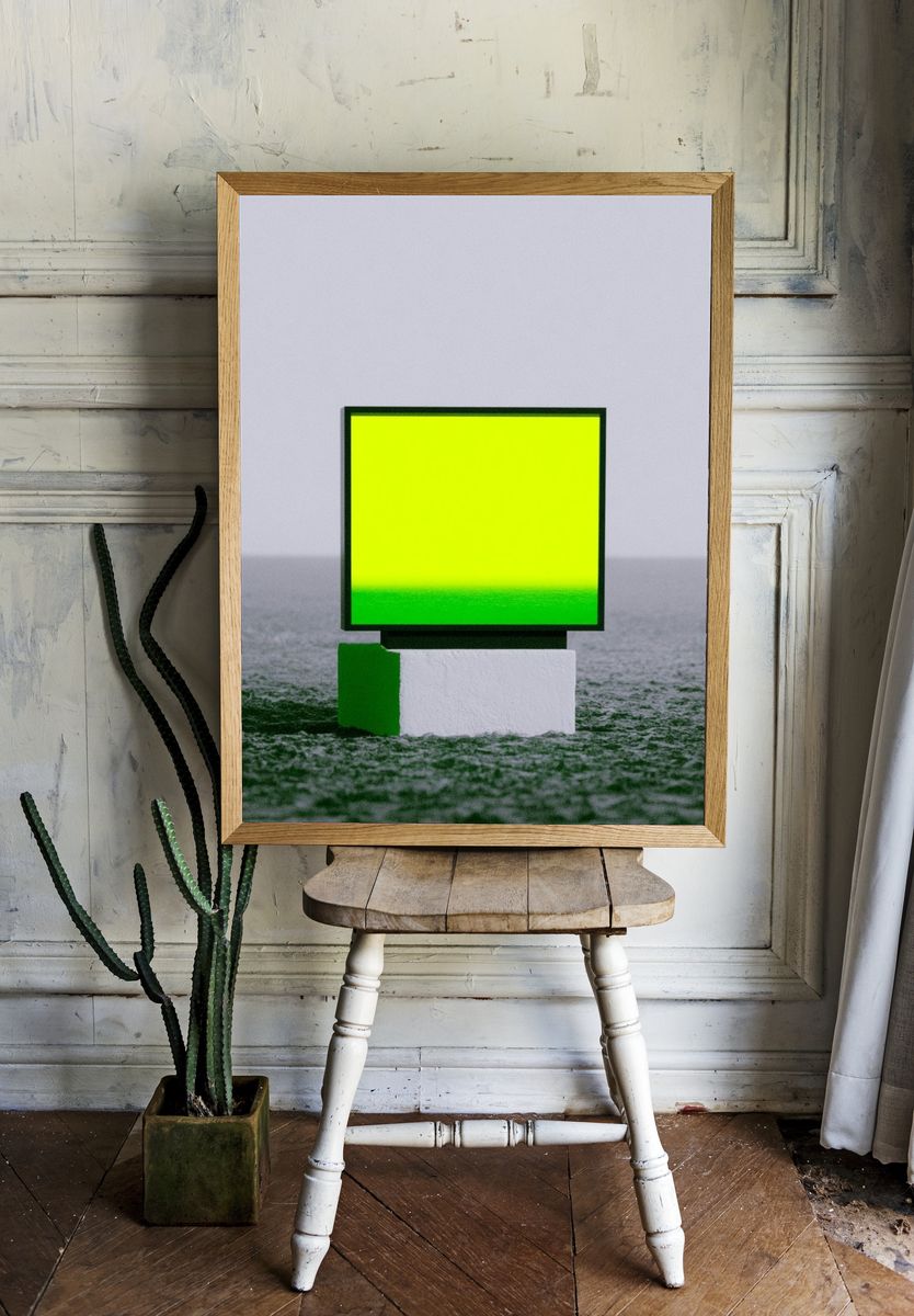 Neon Green Minimalist Abstract Poster. — room view 1