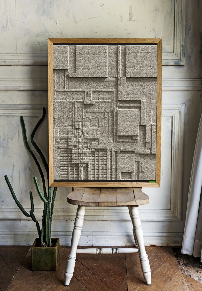 Textured Geometric Relief Poster. — room view 1