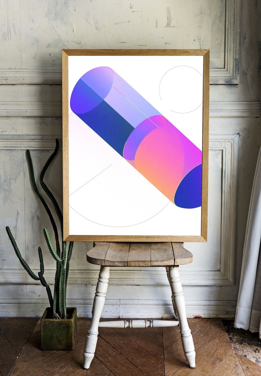 Neon Gradient Cylinder Abstract Poster. room preview