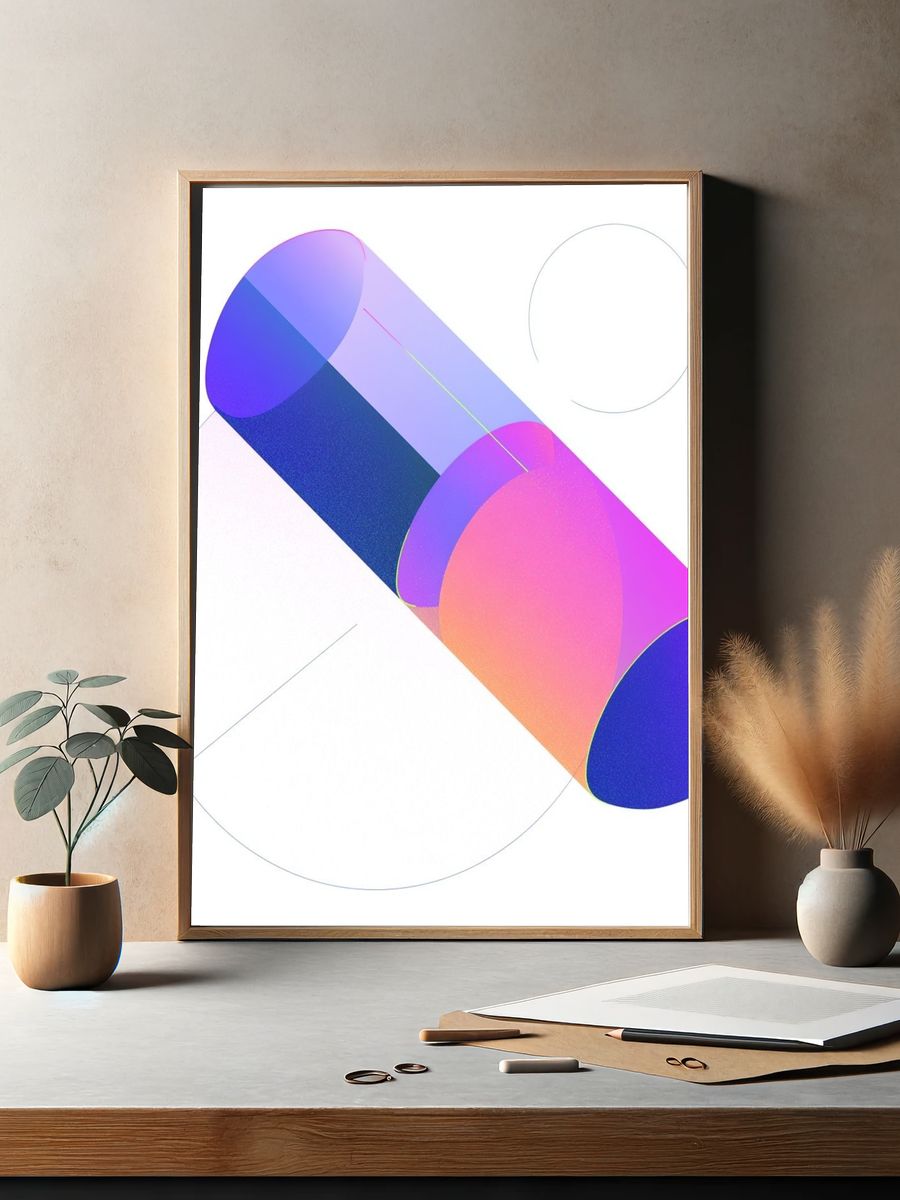 Neon Gradient Cylinder Abstract Poster. — room view 2