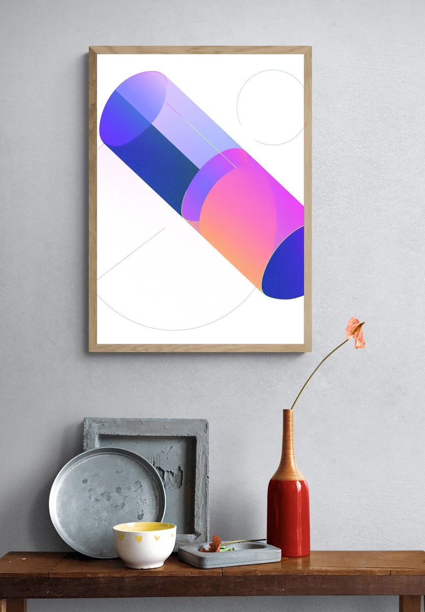 Neon Gradient Cylinder Abstract Poster. — room view 3