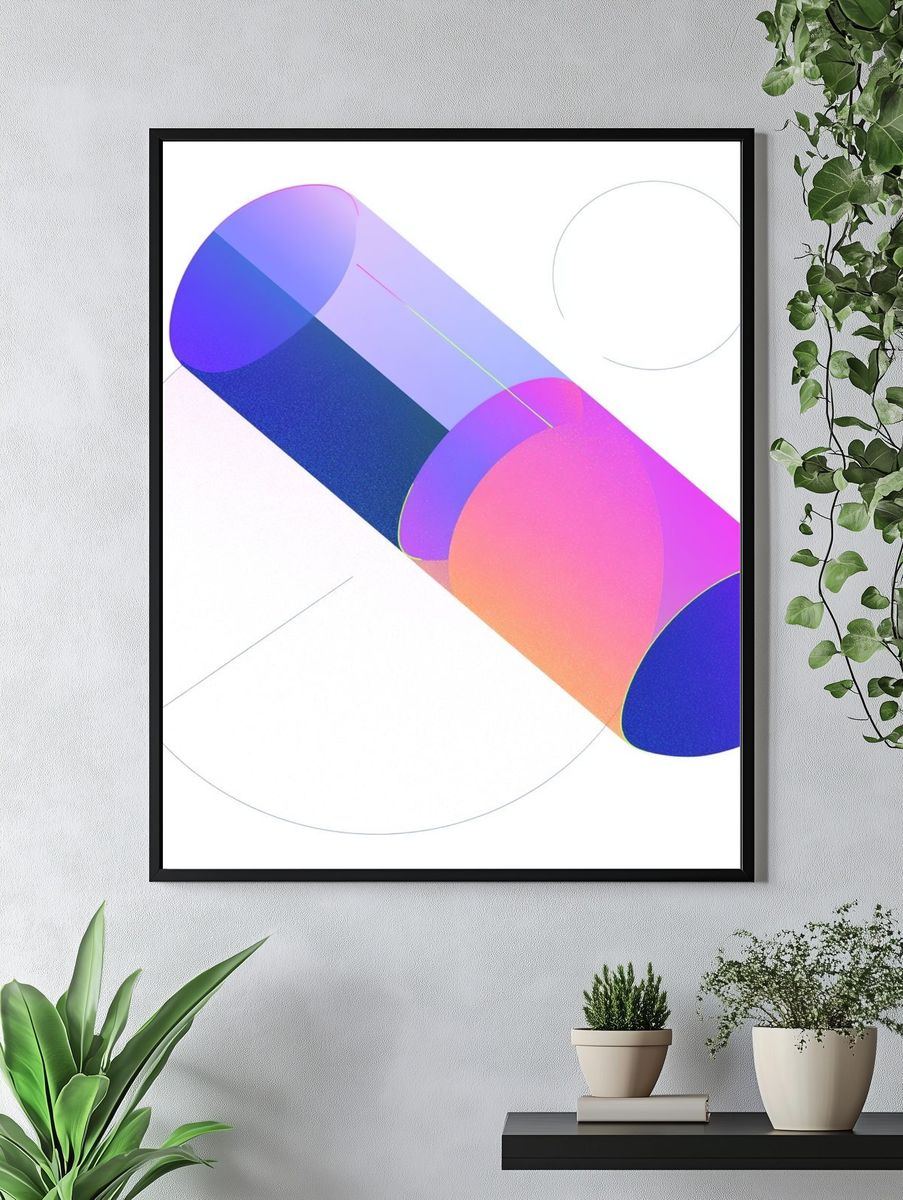 Neon Gradient Cylinder Abstract Poster. — room view 4
