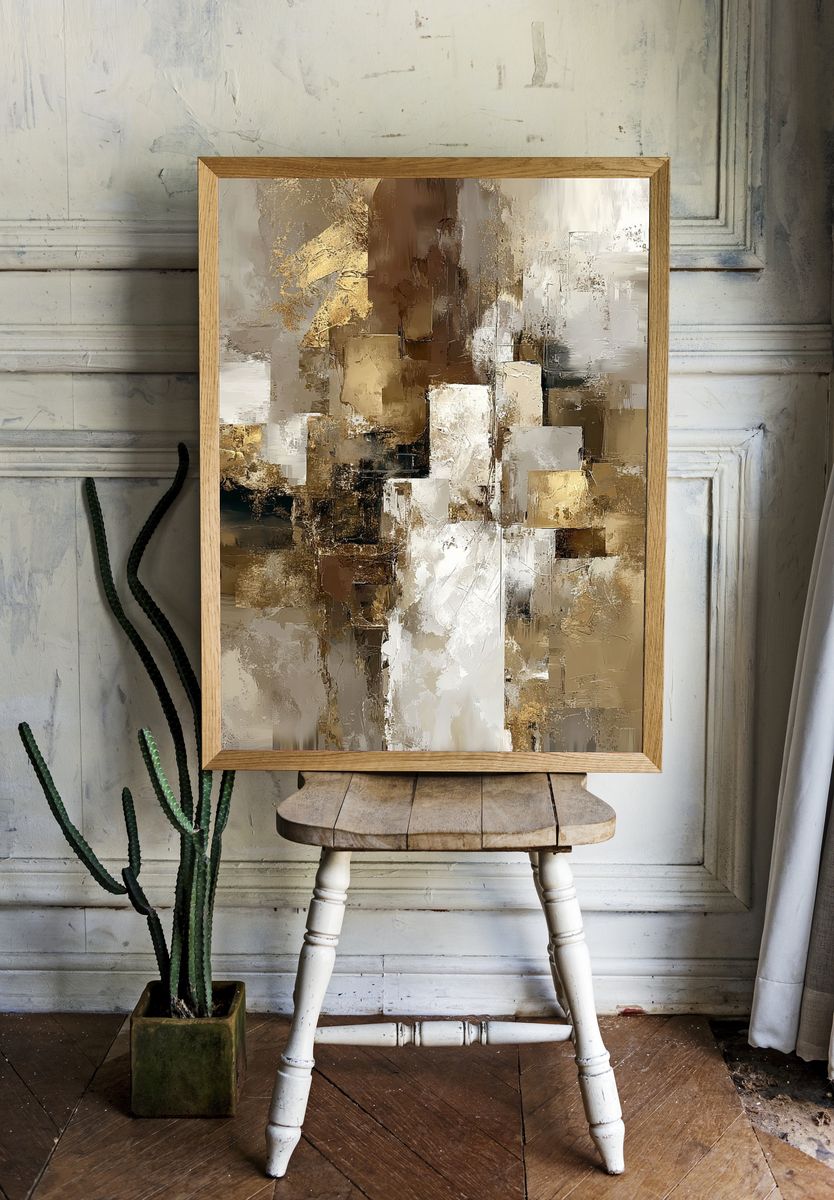 Abstract Gold and White Blocks Poster room preview