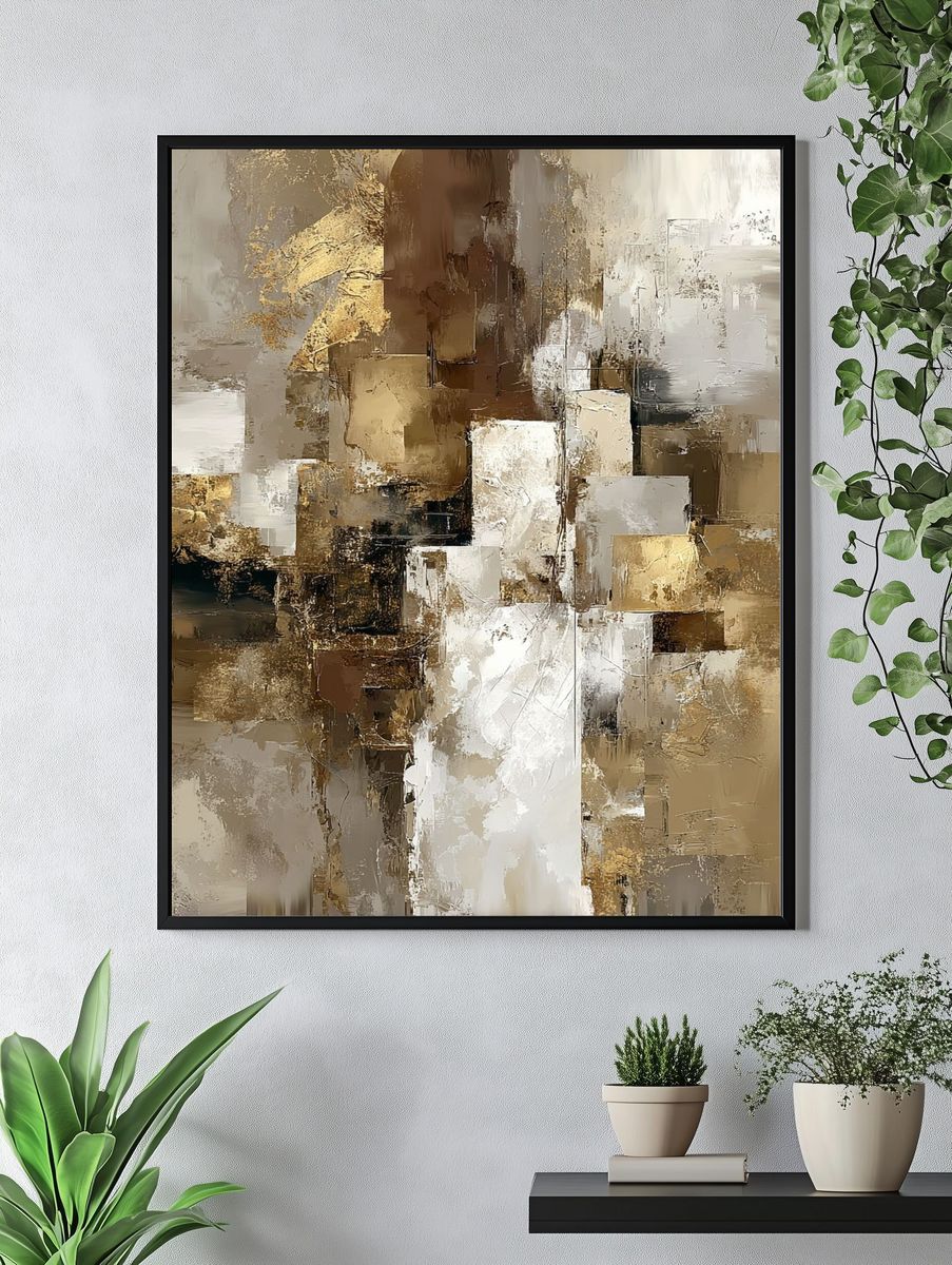 Abstract Gold and White Blocks Poster. — room view 4
