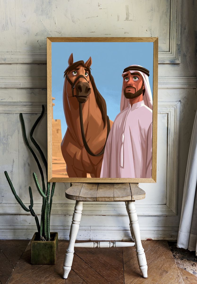 Arabian Horse and Man Illustration Poster. — room view 1