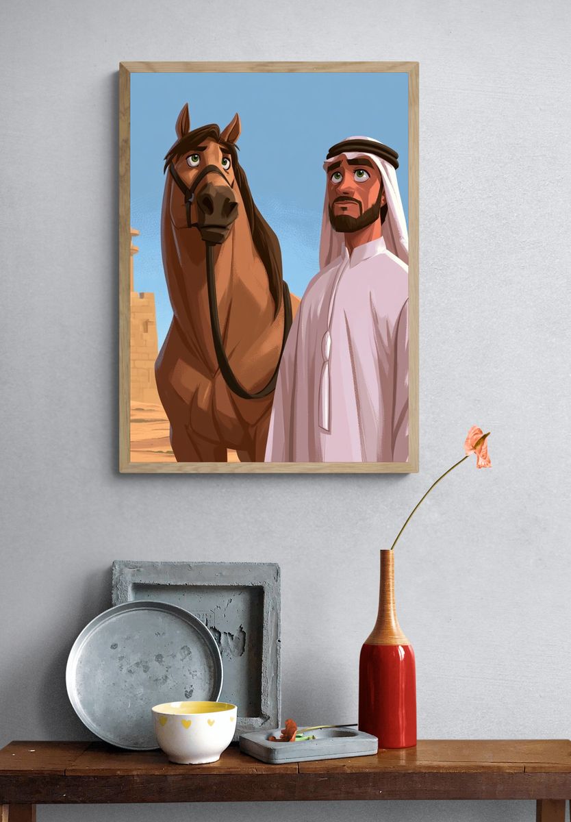 Arabian Horse and Man Illustration Poster. — room view 3