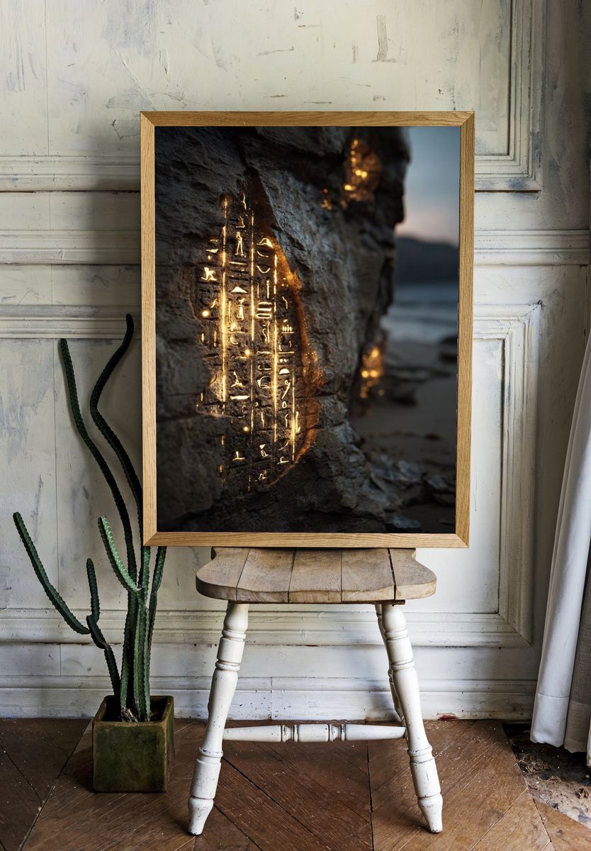 Ancient Hieroglyphs on Rock — Fine Art Print room preview