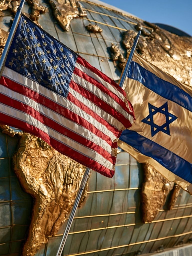 American and Israeli Flags Photography Poster. poster detail