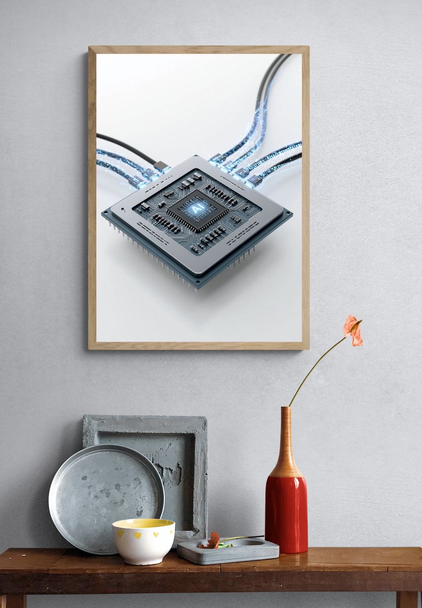 AI Microchip Digital Art Poster. — room view 3