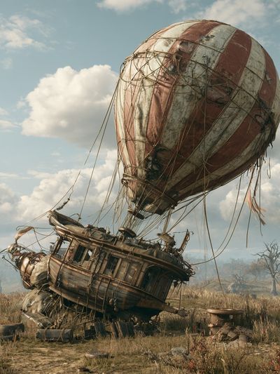 Wrecked Airship Landscape Poster.