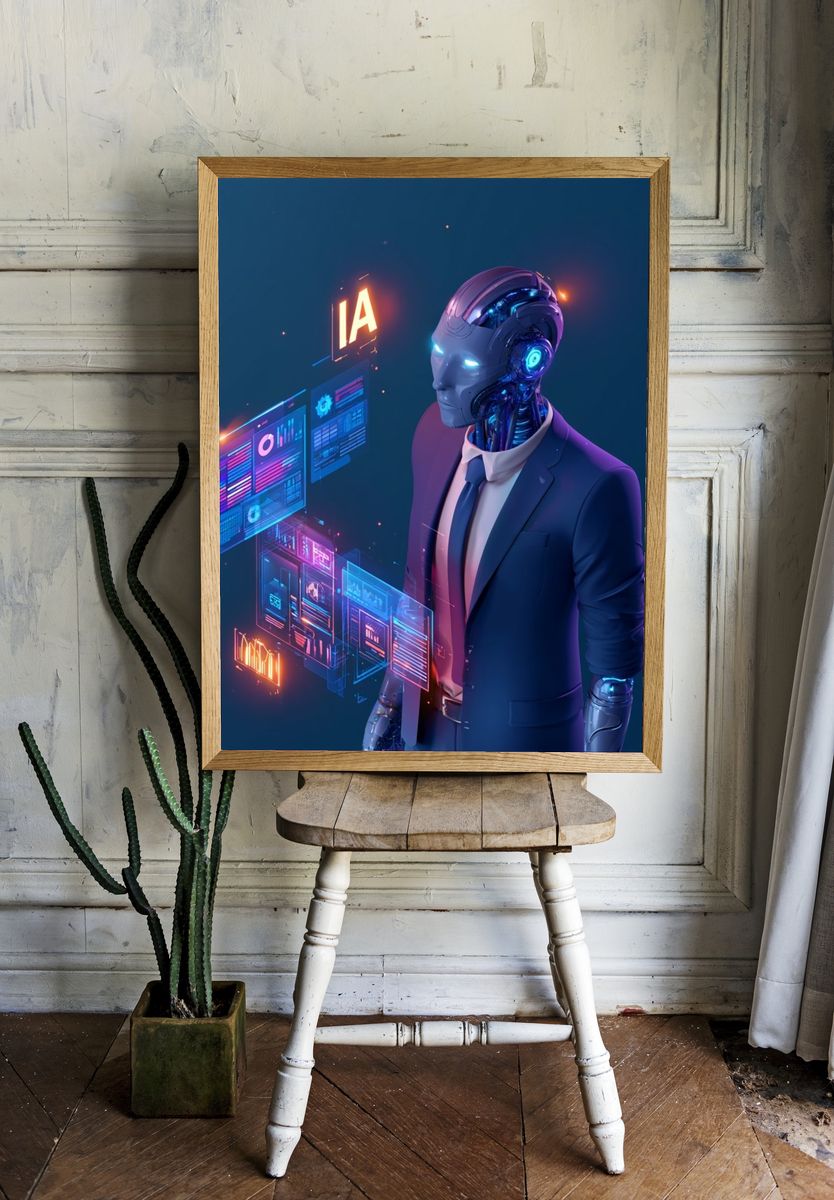 AI Robot in Suit Digital Art Poster. — room view 1