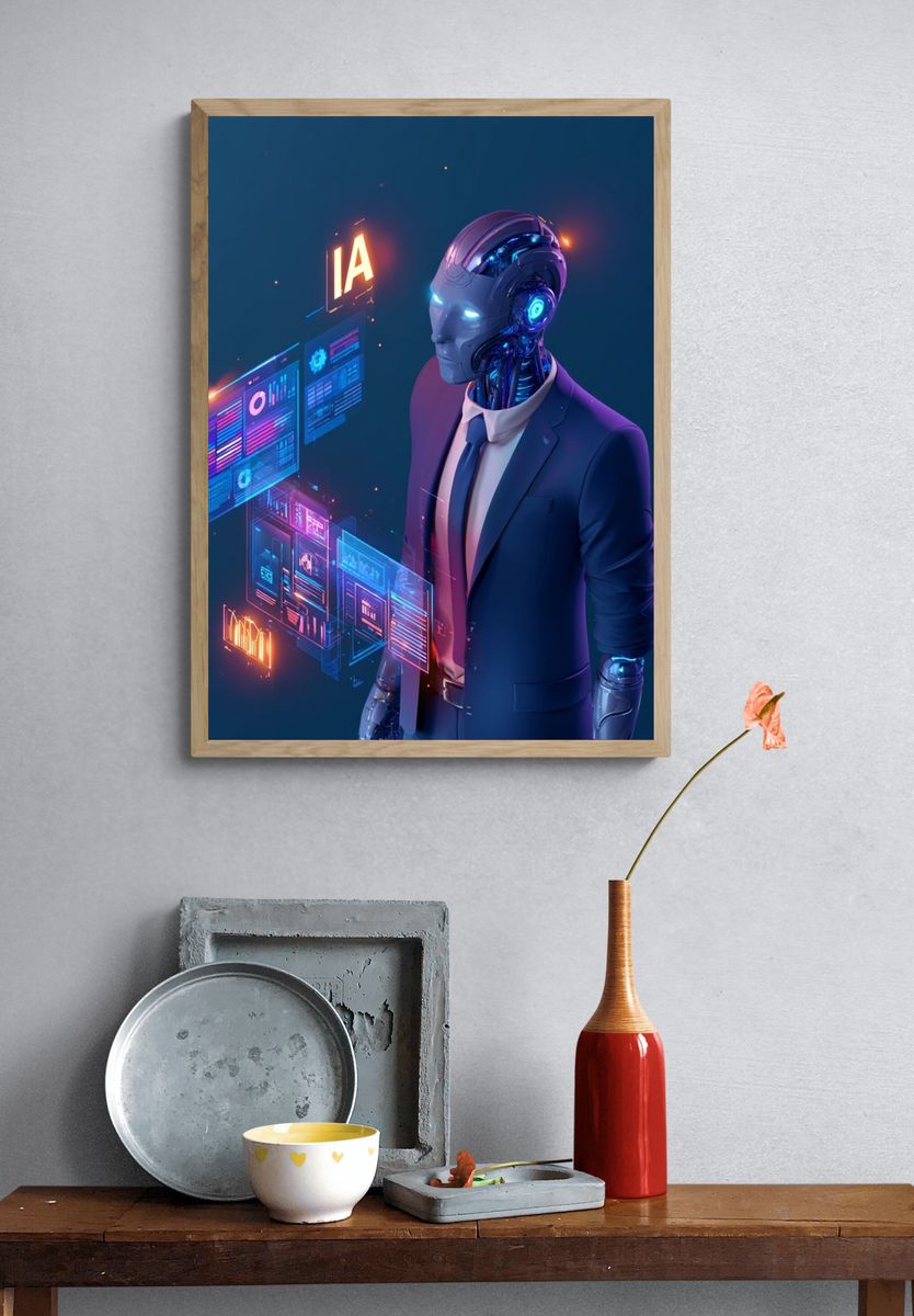AI Robot in Suit Digital Art Poster. — room view 3