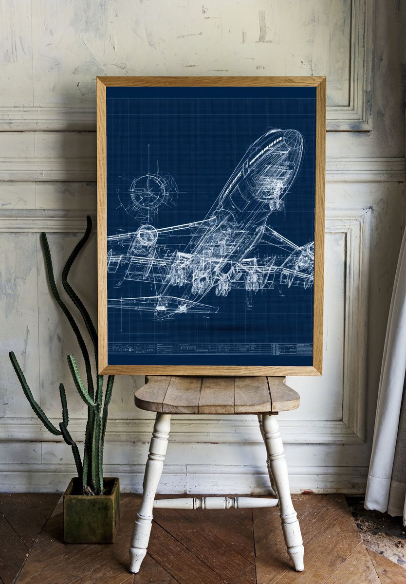 Airplane Blueprint Poster. room preview