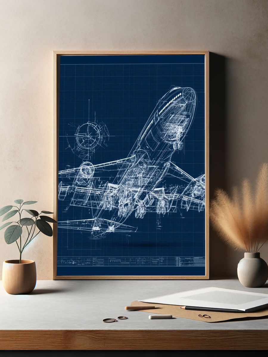 Airplane Blueprint Poster. — room view 2