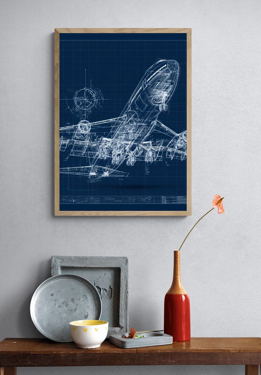 Airplane Blueprint Poster. — room view 3