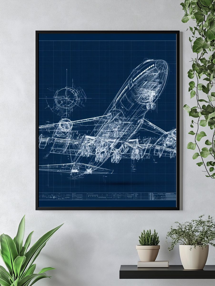 Airplane Blueprint Poster. — room view 4