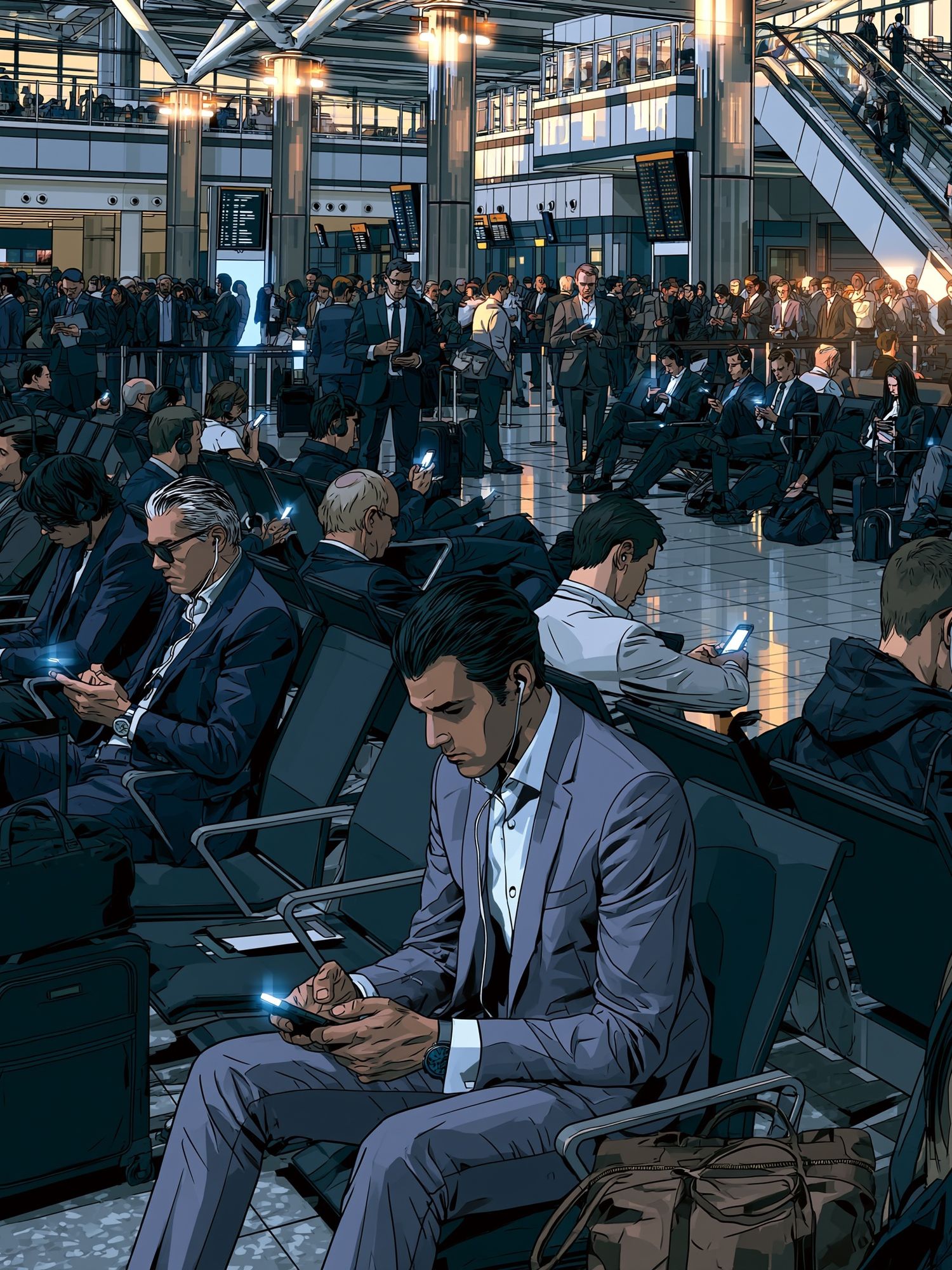 Airport Terminal Crowd Illustration Poster. poster — illustration art