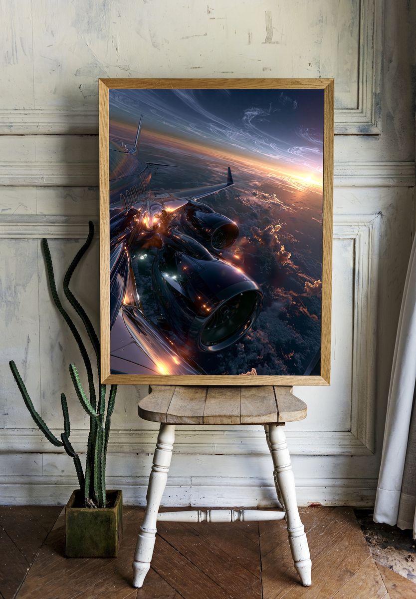 Airplane Above Clouds Sunset Poster. room preview