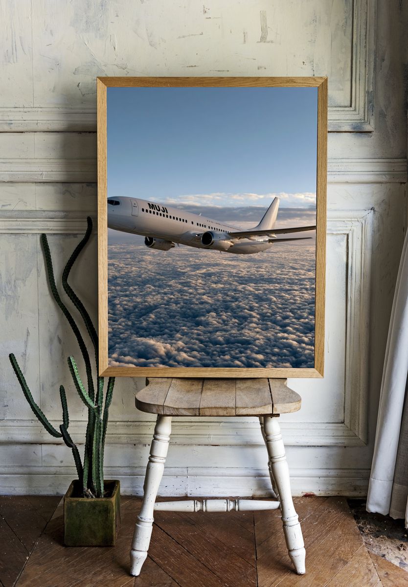 Airplane Above Clouds Photography Poster. — room view 1
