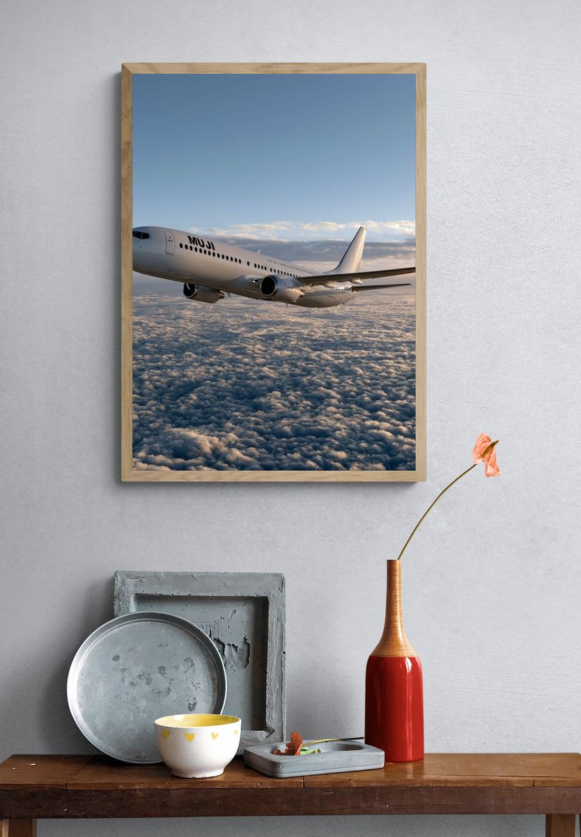 Airplane Above Clouds Photography Poster. — room view 3