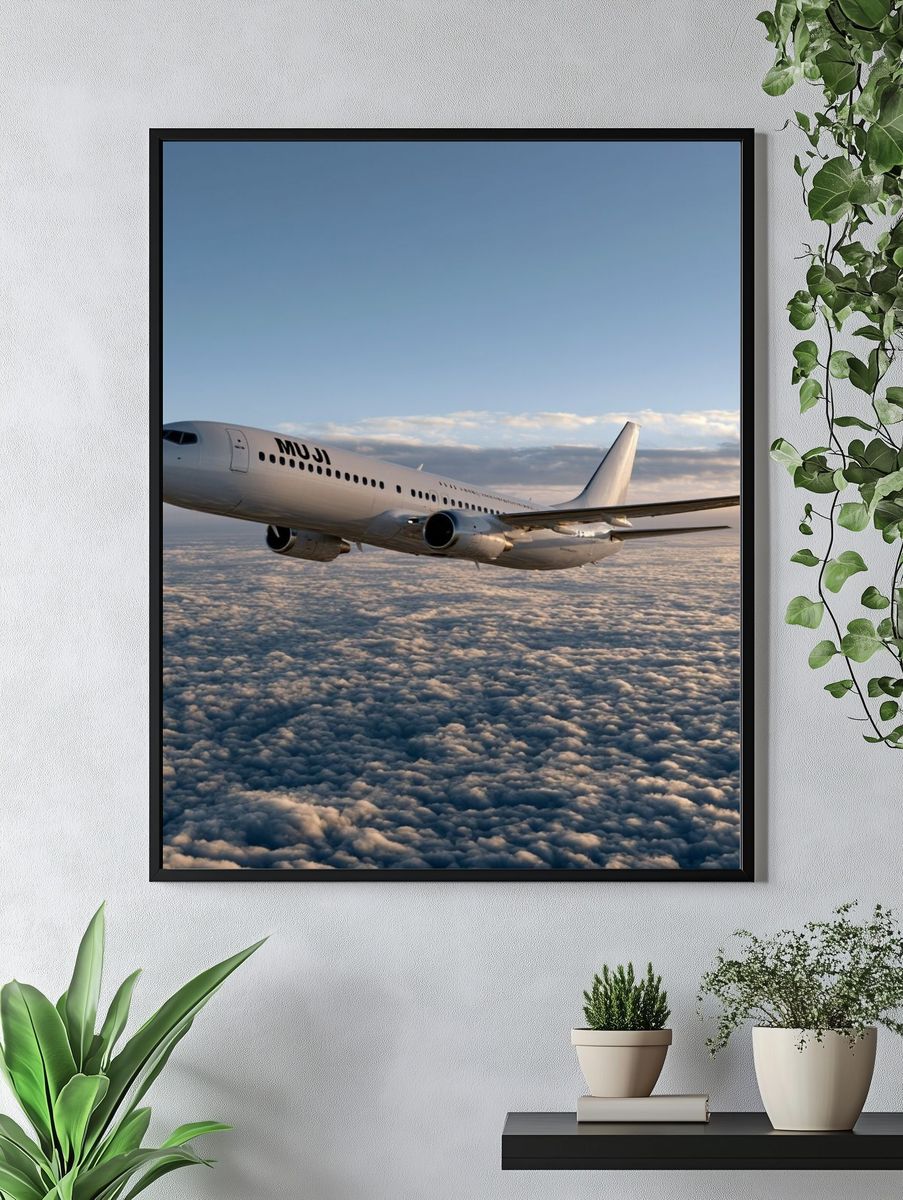 Airplane Above Clouds Photography Poster. — room view 4