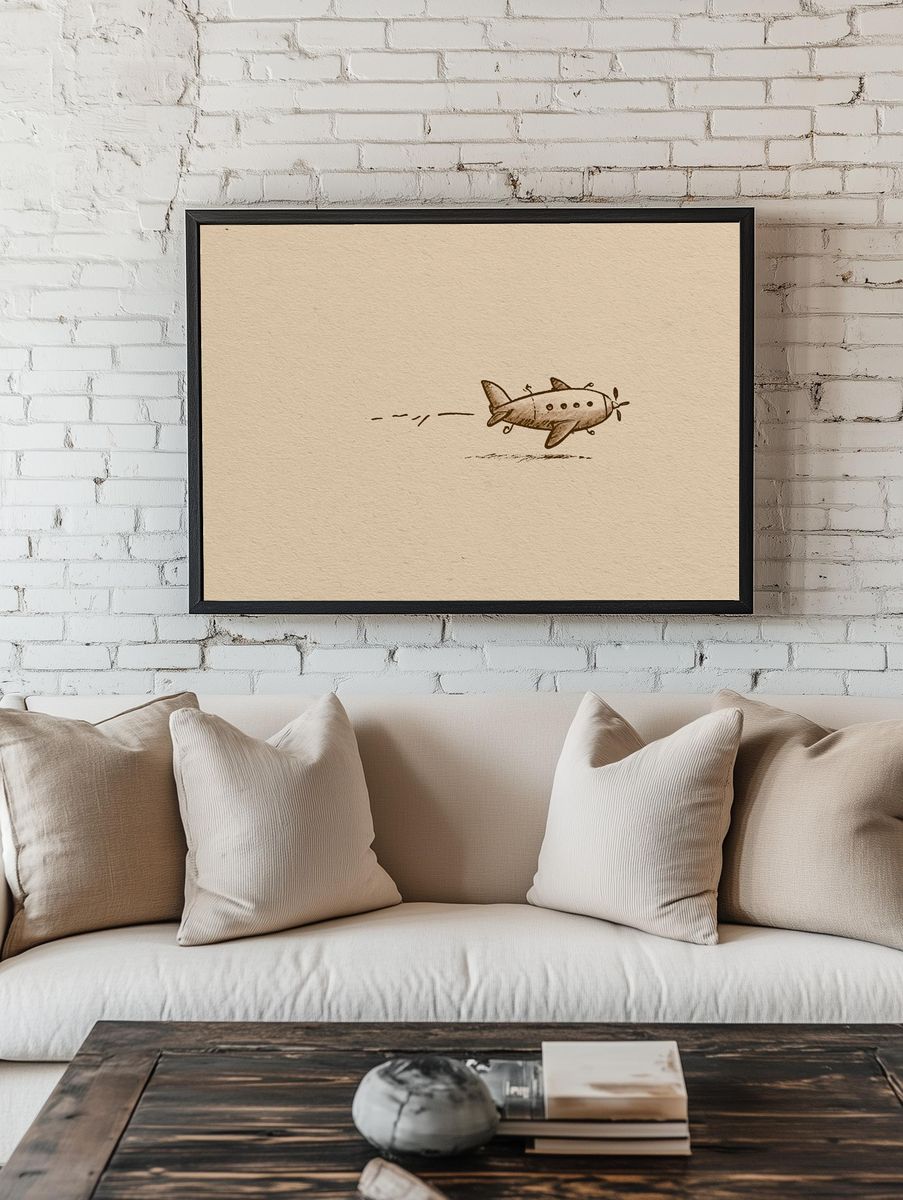 Whimsical Airplane Sketch Print. room preview