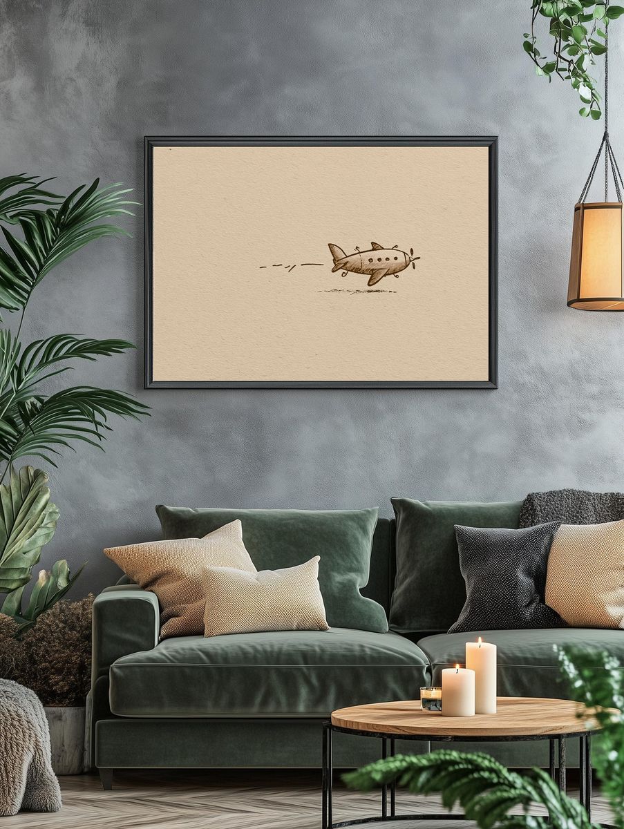 Whimsical Airplane Sketch Print. — room view 4
