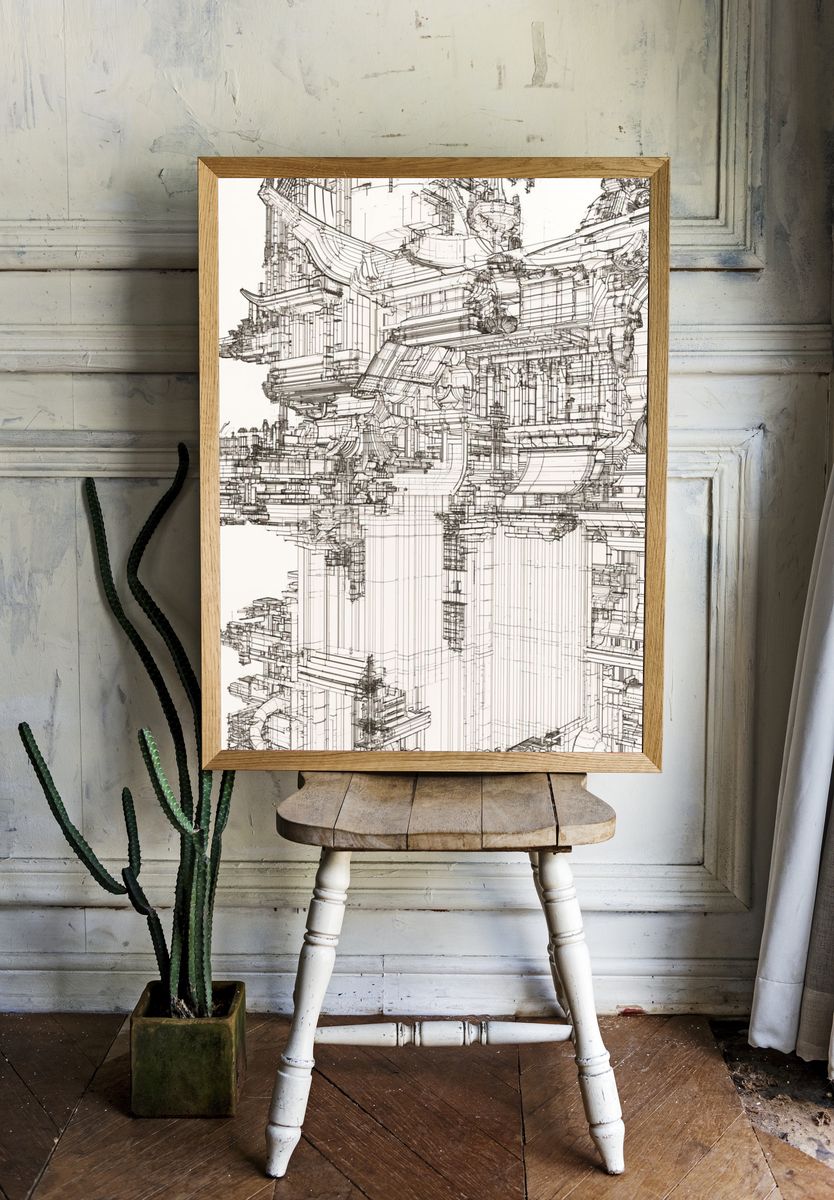 Architectural Linework Abstract Print. — room view 1
