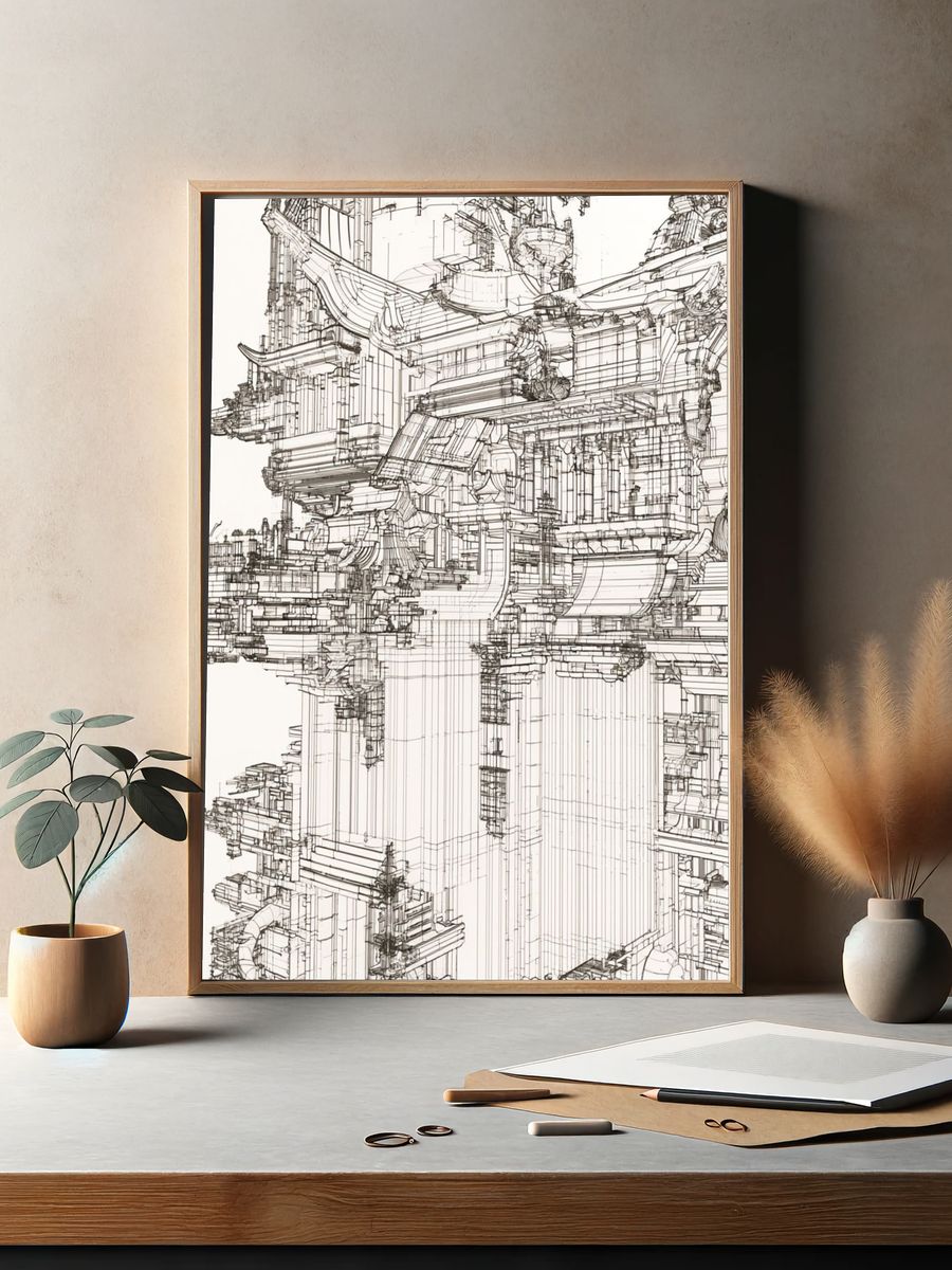 Architectural Linework Abstract Print. — room view 2