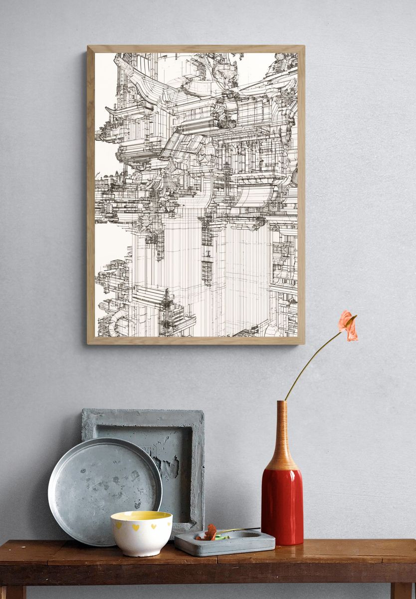 Architectural Linework Abstract Print. — room view 3
