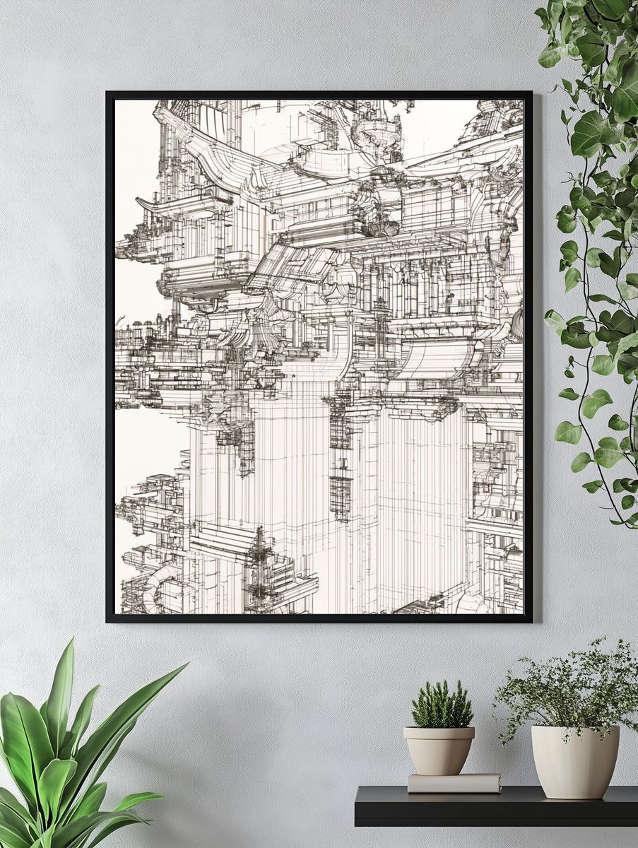 Architectural Linework Abstract Print. — room view 4