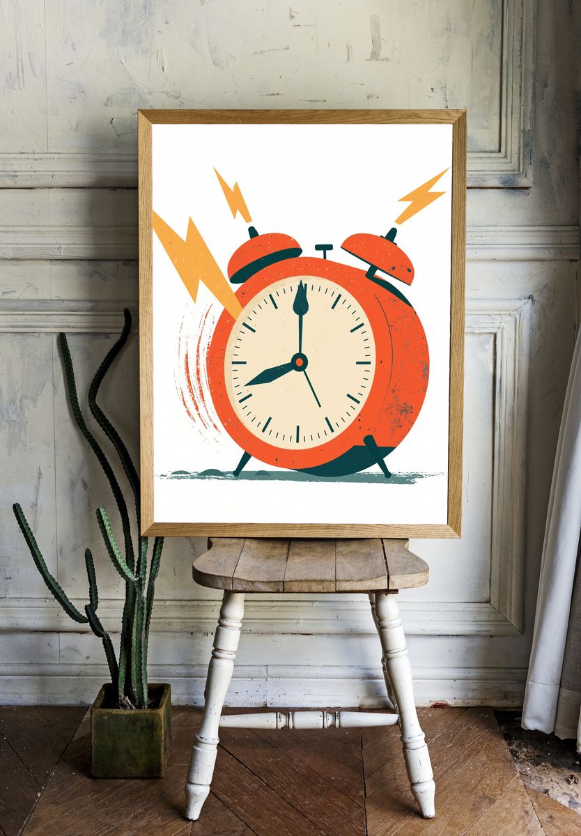 Retro Alarm Clock Illustration Poster. room preview
