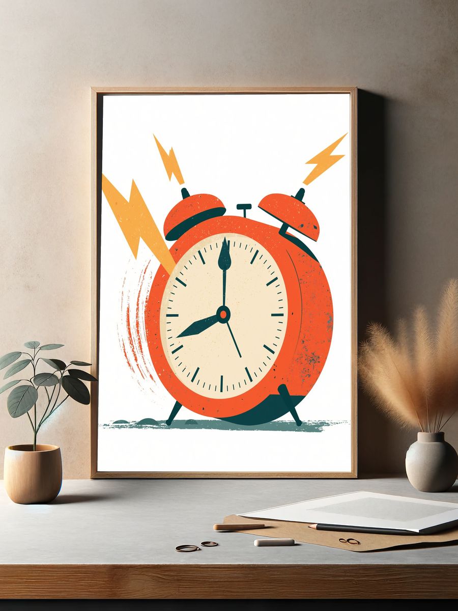 Retro Alarm Clock Illustration Poster. — room view 2