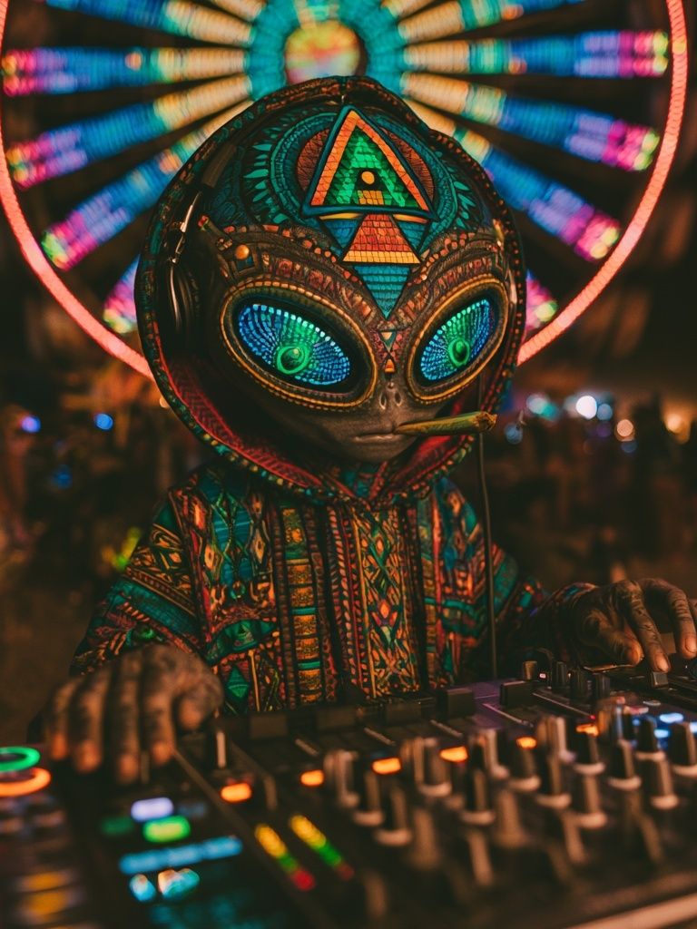 Alien DJ Neon Poster. poster detail