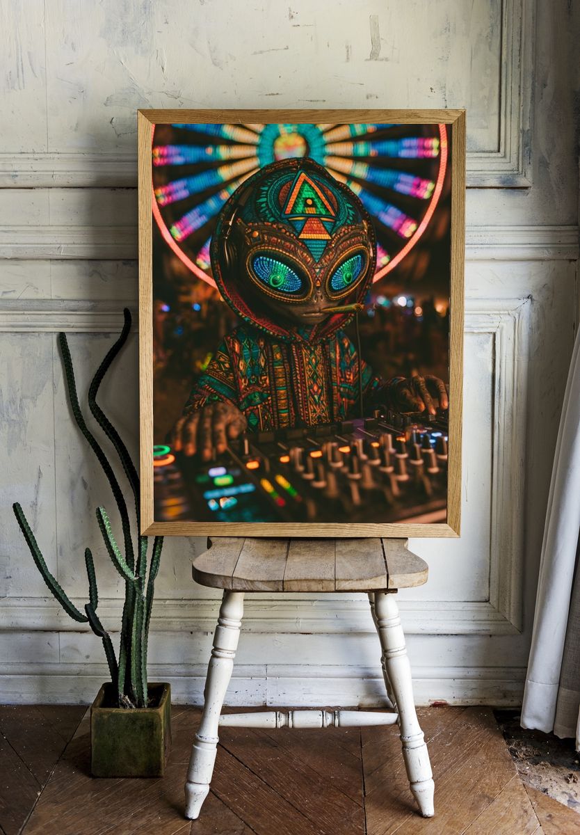 Alien DJ Neon Poster. room preview