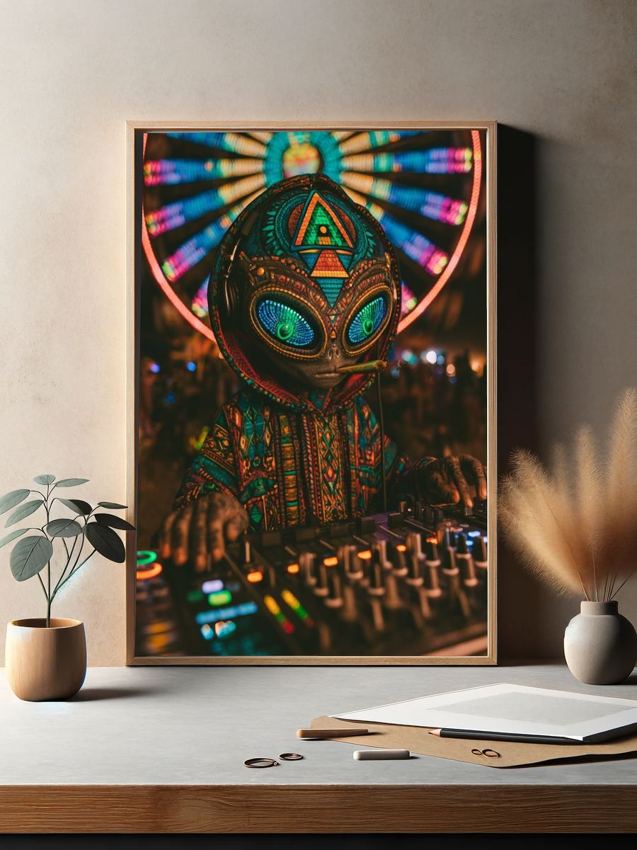 Alien DJ Neon Poster. — room view 2