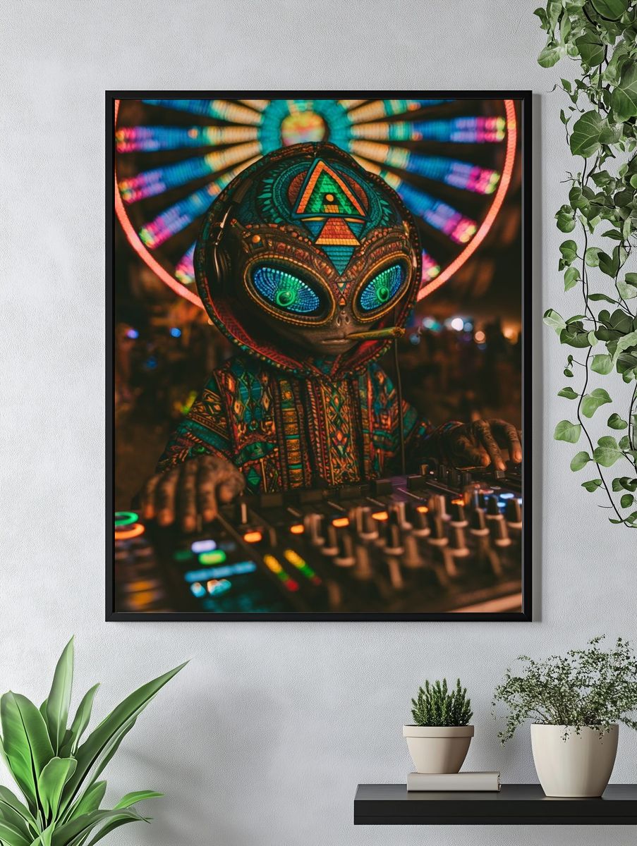 Alien DJ Neon Poster. — room view 4