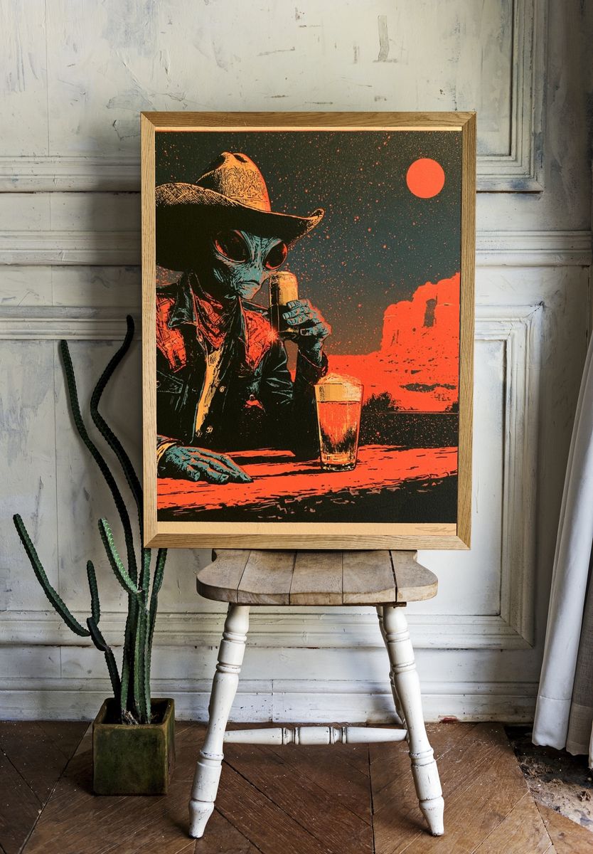 Alien Cowboy Retro Print. — room view 1
