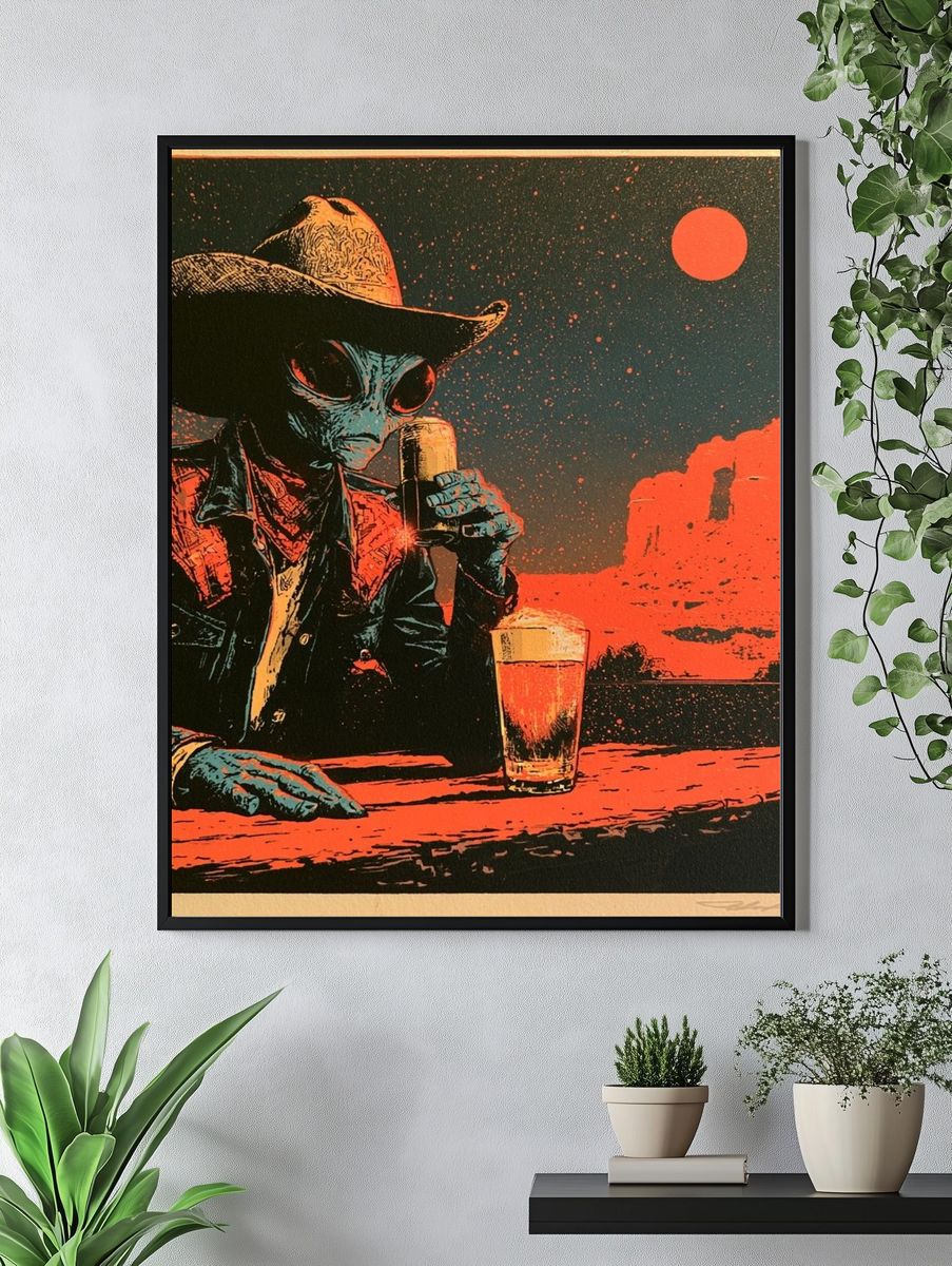 Alien Cowboy Retro Print. — room view 4