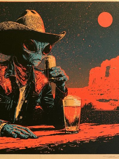 Alien Cowboy Retro Print.
