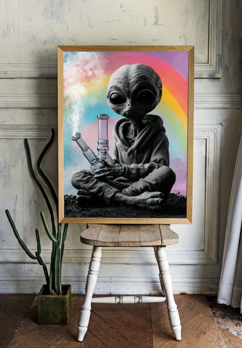 Alien Rainbow Smoke Illustration Poster. — room view 1