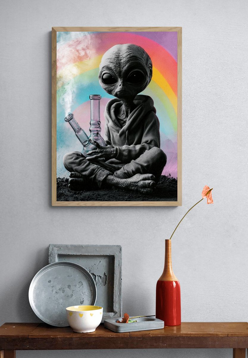 Alien Rainbow Smoke Illustration Poster. — room view 3