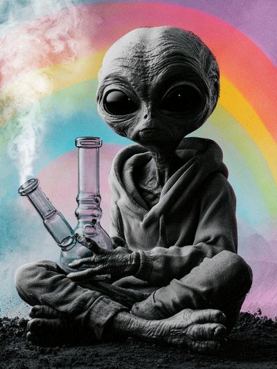 Alien Rainbow Smoke Illustration Poster.