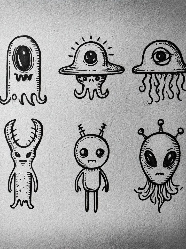 Cute Alien Doodles Typography Print. poster detail
