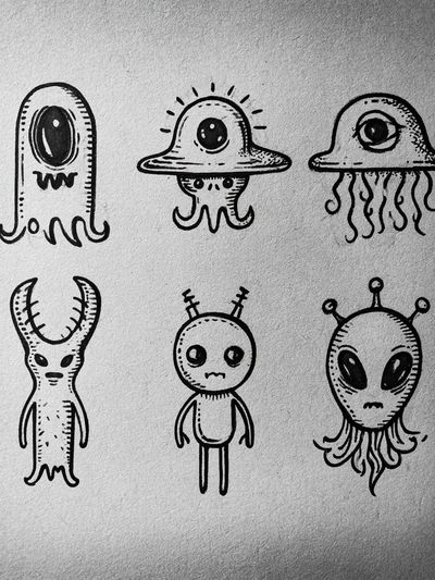 Cute Alien Doodles Typography Print. poster print
