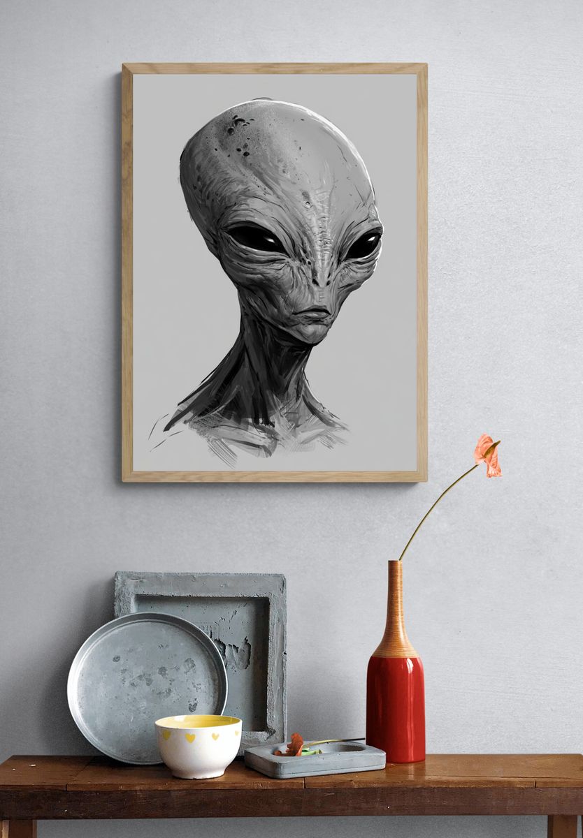 Alien Portrait Illustration Poster. — room view 3
