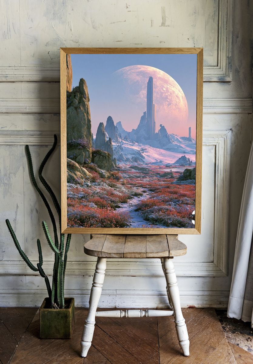Alien Moon Landscape Illustration Poster. — room view 1