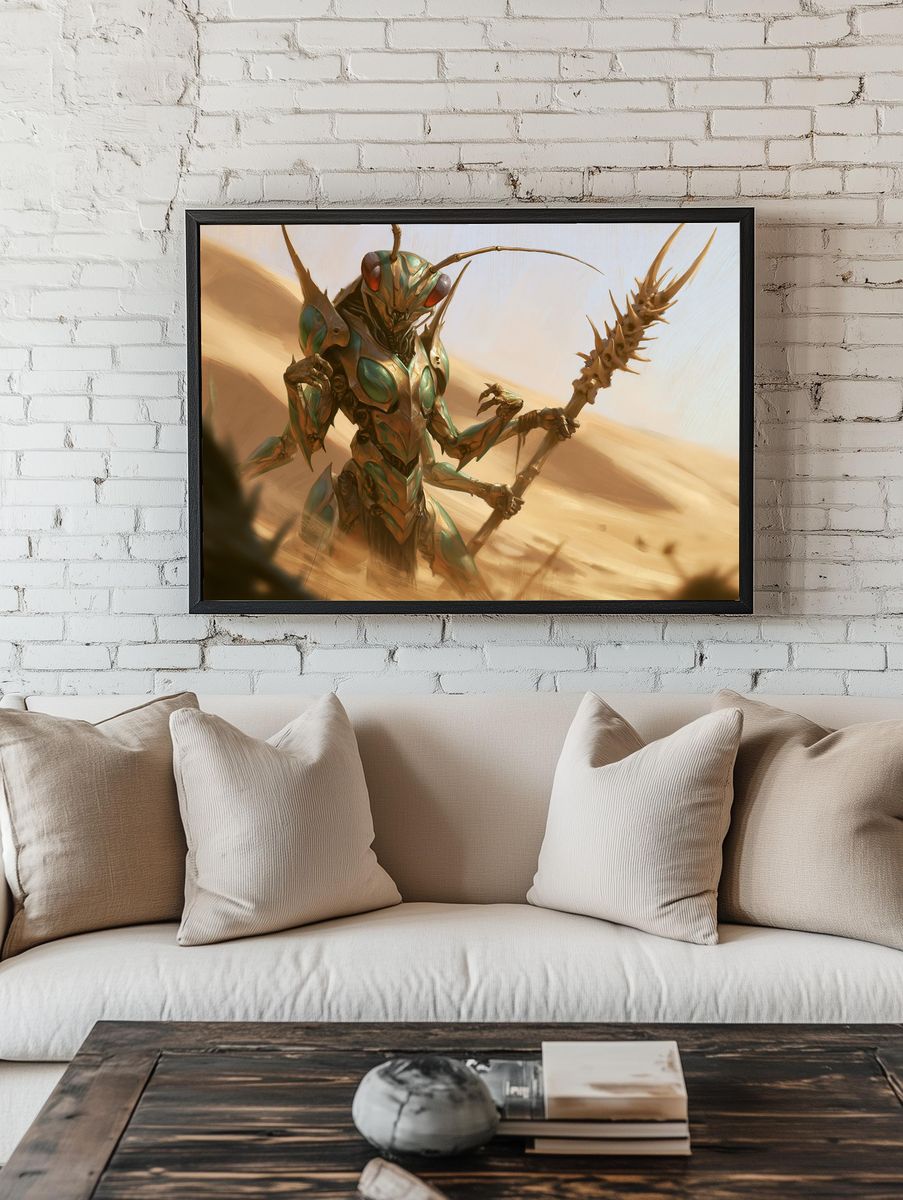Alien Insect Warrior Digital Art Poster. room preview