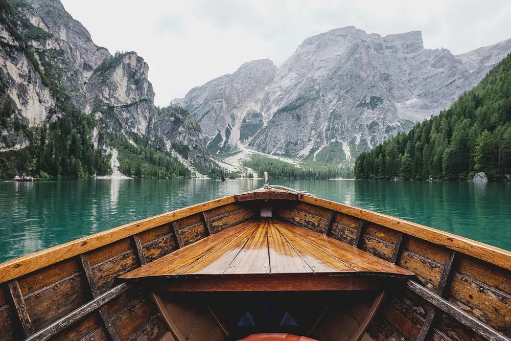 boat Lago di Braies, Italy. poster — photography art