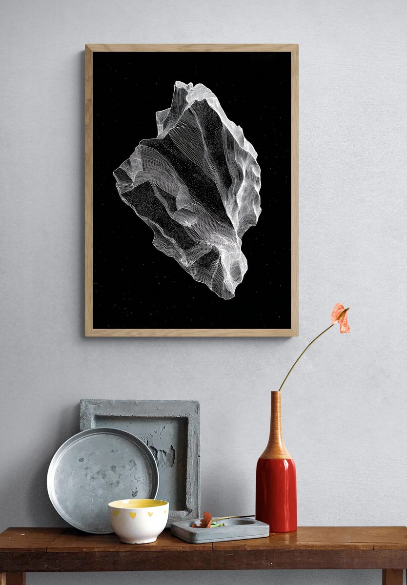 Abstract Cosmic Rock — Line-Art Print. — room view 3